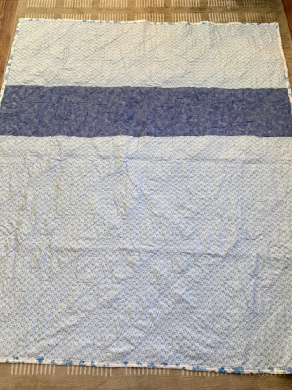 Handmade Jacob's Ladder Quilt Blue White Floral Throw Lap Quilt 58x69 Cotton